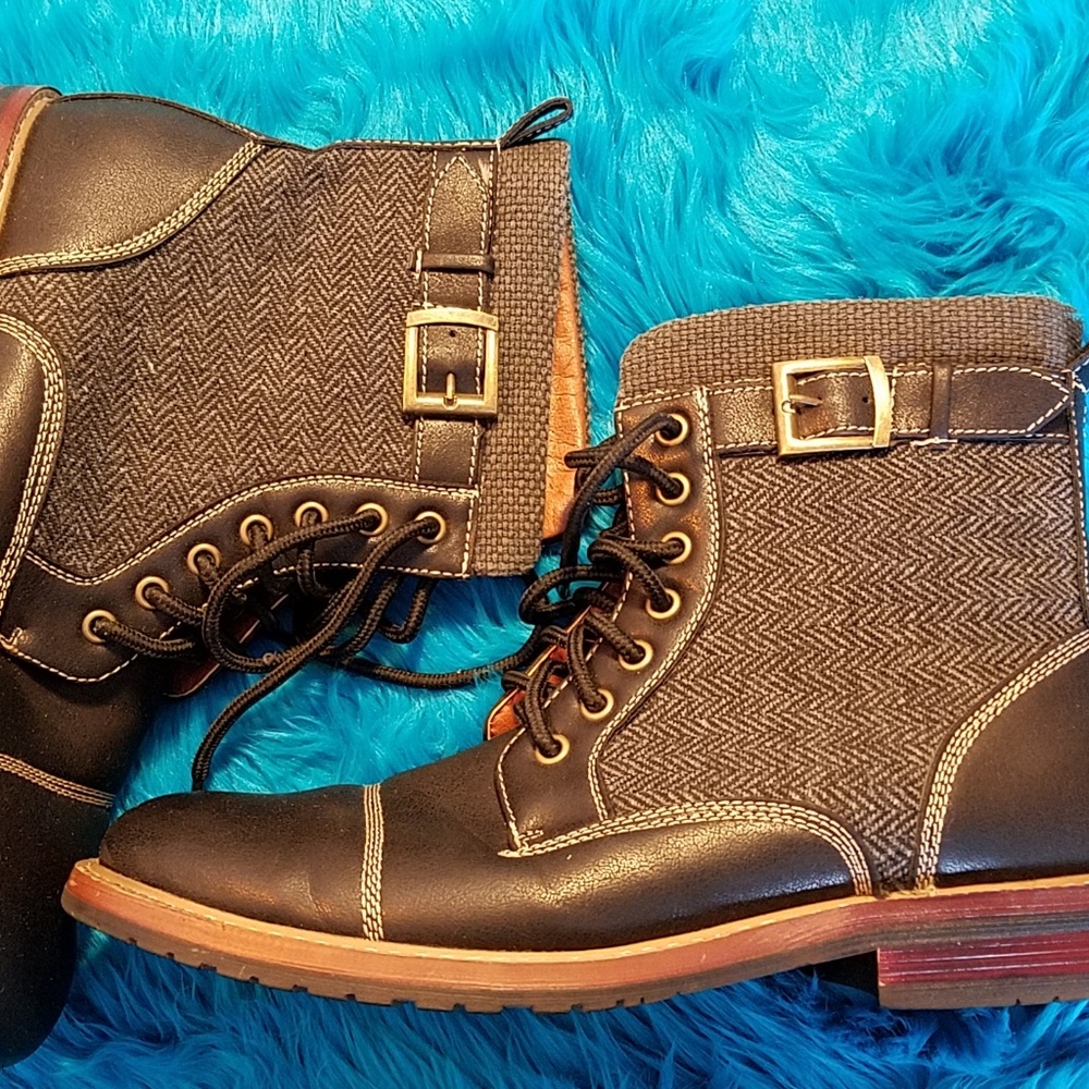 Polar Fox Men's Black Tweed Lace Up Dress Fashion